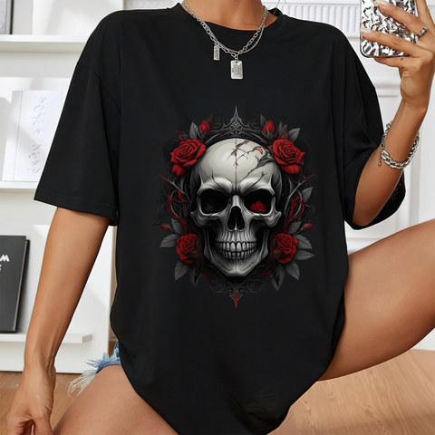 Crimson Skull Bloom T-shirt